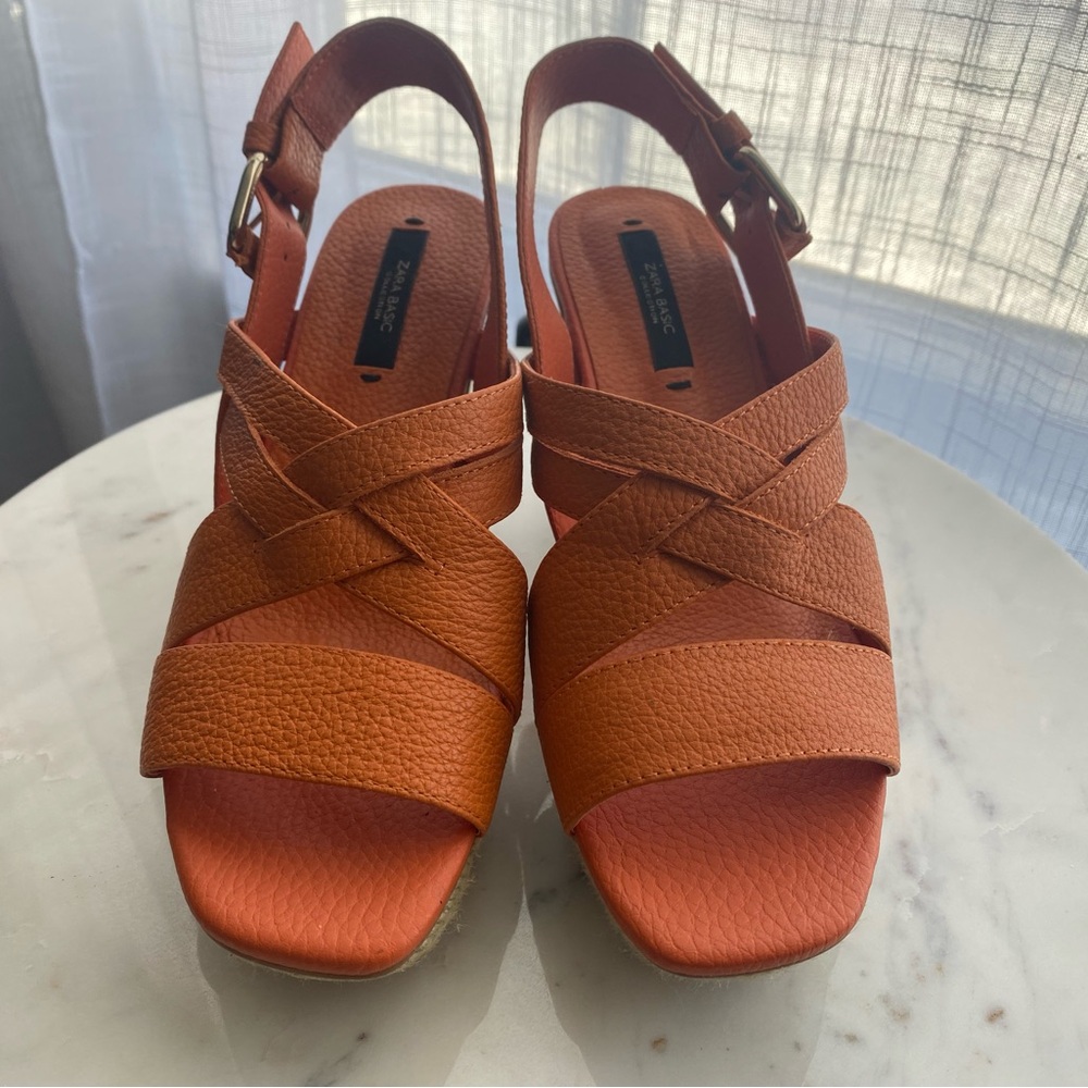 Zara Tangerine Cross-Strap Sandals